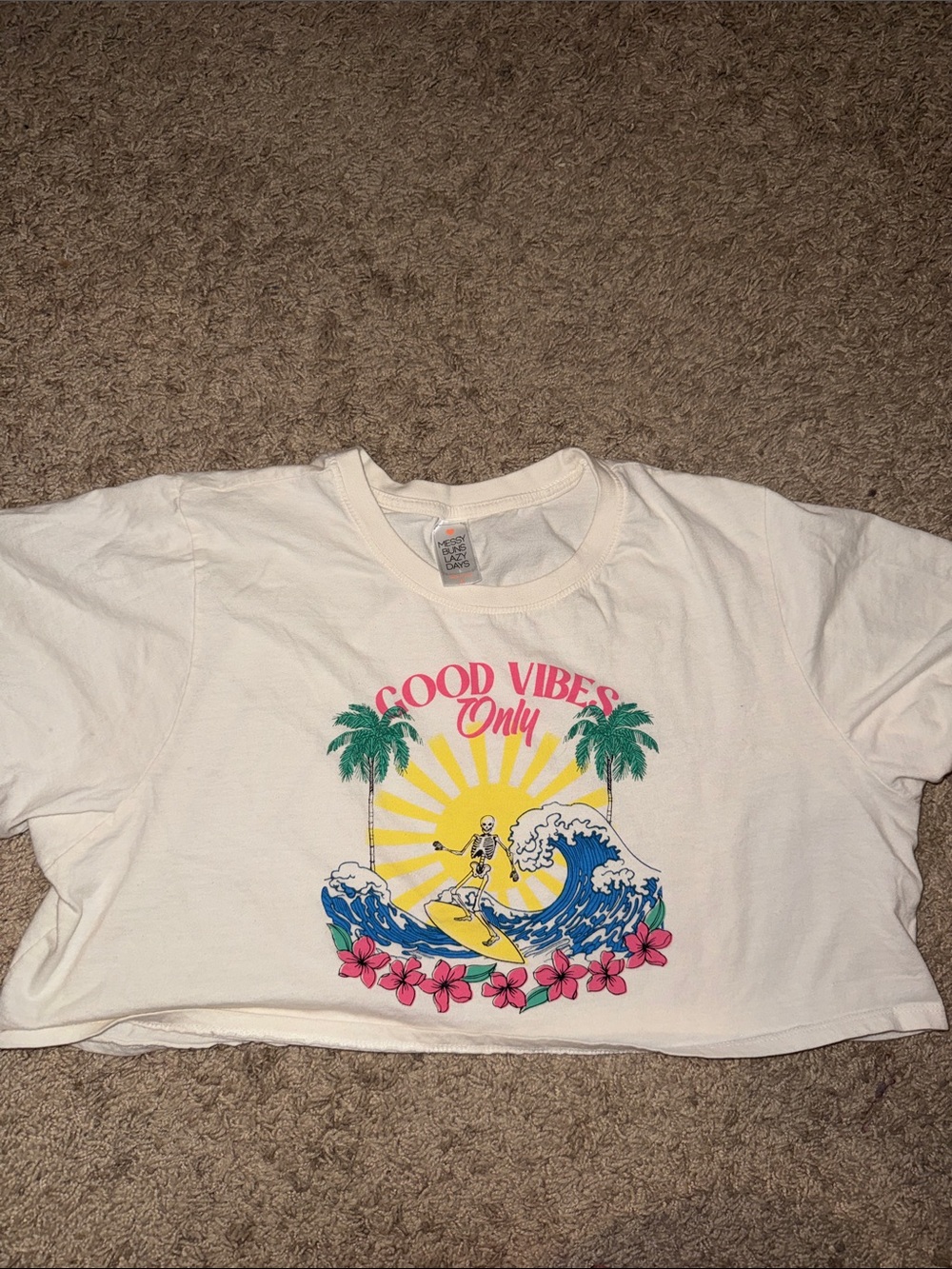 Cream Good Vibes Only Graphic Crop Top